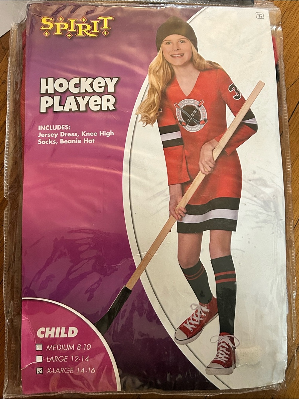 "Hockey Player" Girls Dress, size X-Large (14-16).Included ItemsJersey Dress: